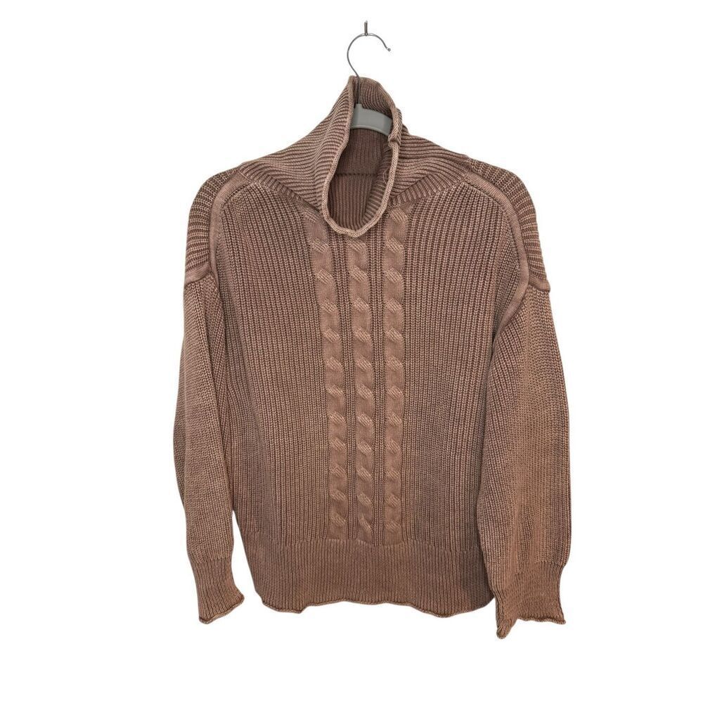 POL Chunky Knit Cable Sweater‎ Mock Neck Washed Tan Size Medium